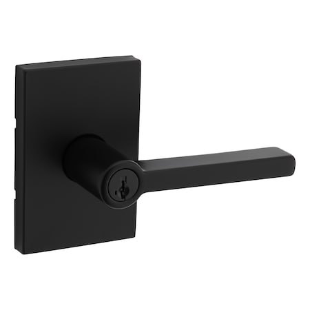 Kwikset Halifax Lever , Rectangular Rose Entry Door Lock SmartKey , 6AL Latch, RCS Strike Matte Black Finish 740HFLRCT-514S